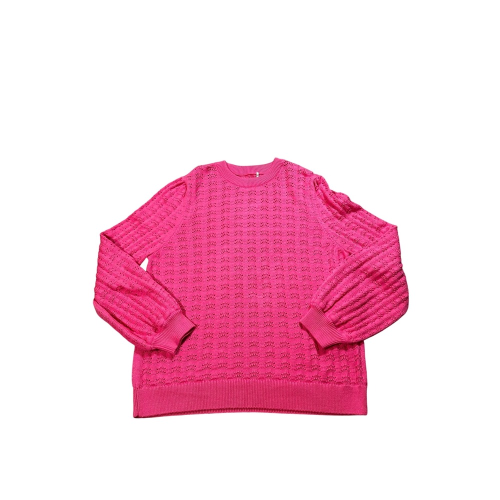 Barbour Evergreen Knit Hot Pink Pointelle Eyelet Cotton Sweater Womens 12